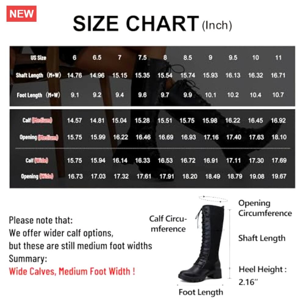 Women's Knee High Combat Boots Chunky Platform Heel Lace Up Work Boots - Picture 6 of 7